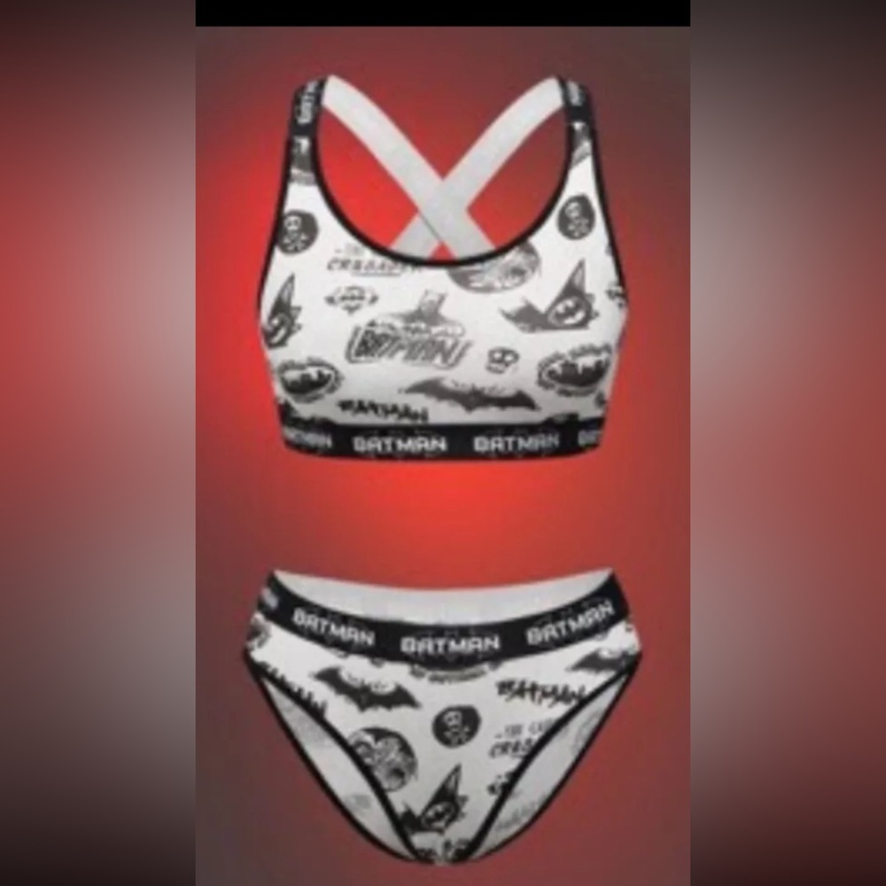 Batman Romwe Bat Print Letter Tape Wireless Bra & Panty Set Size Small